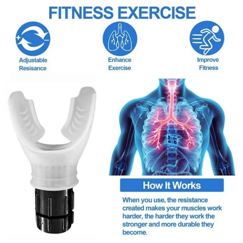 Entrenador de respiración negro, flexor pulmonar, ejercitador de fitness duradero que aumenta la capacidad pulmonar.Breath Adjustable Levels Respiratory