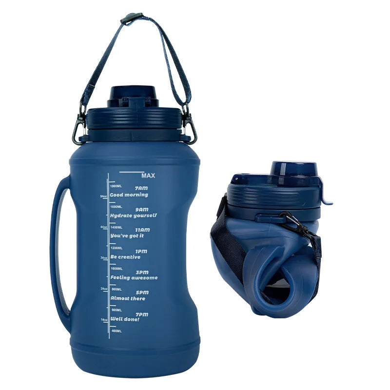 2L Silicone Water Bottles Large Capacity Travel Water Bottle Roll Up Foldable Water Bottles With Straws Gym Camping Hiking