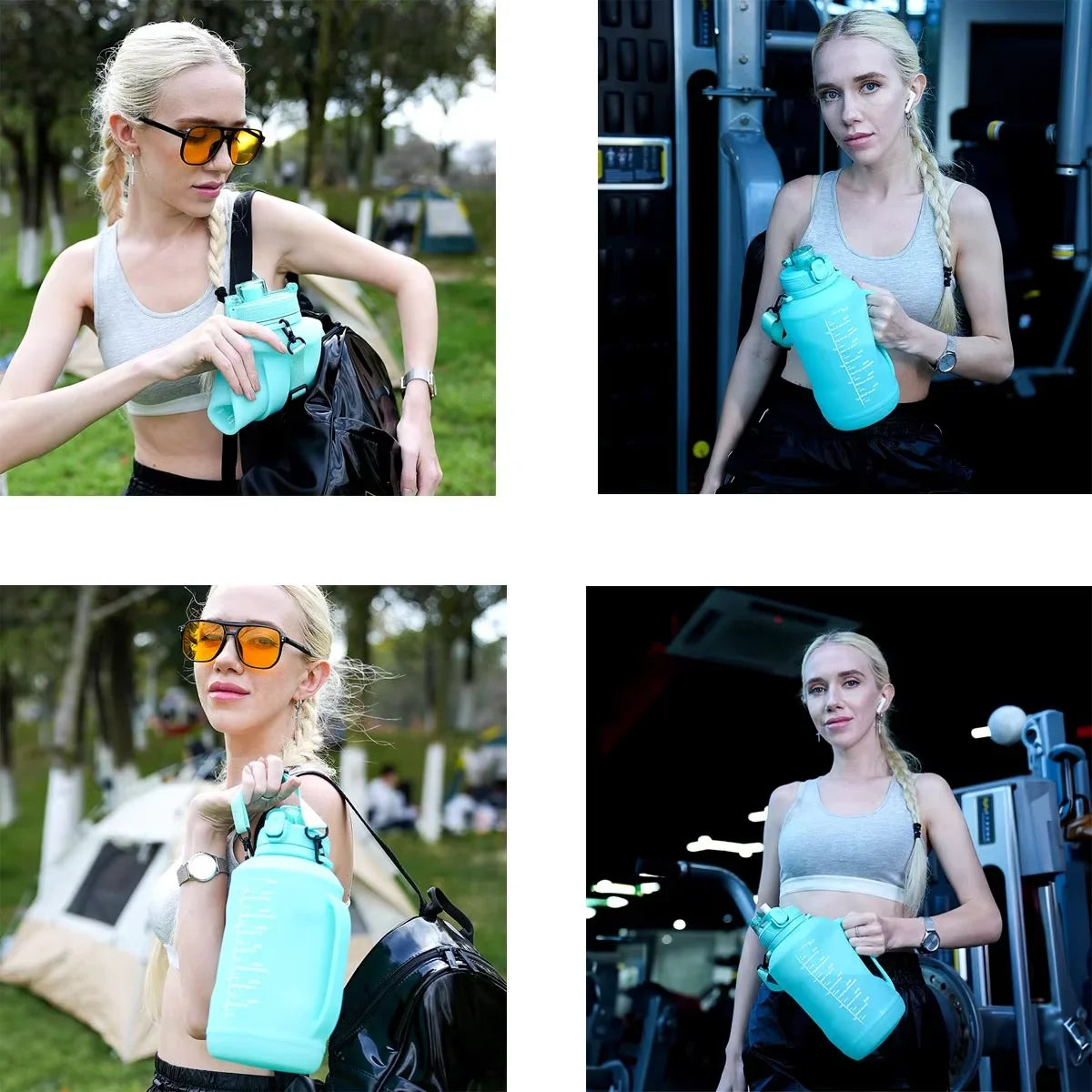 2L Silicone Water Bottles Large Capacity Travel Water Bottle Roll Up Foldable Water Bottles With Straws Gym Camping Hiking