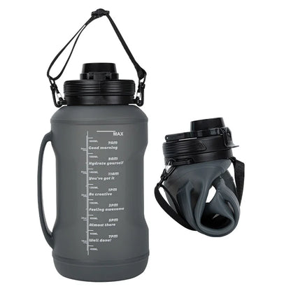 2L Silicone Water Bottles Large Capacity Travel Water Bottle Roll Up Foldable Water Bottles With Straws Gym Camping Hiking